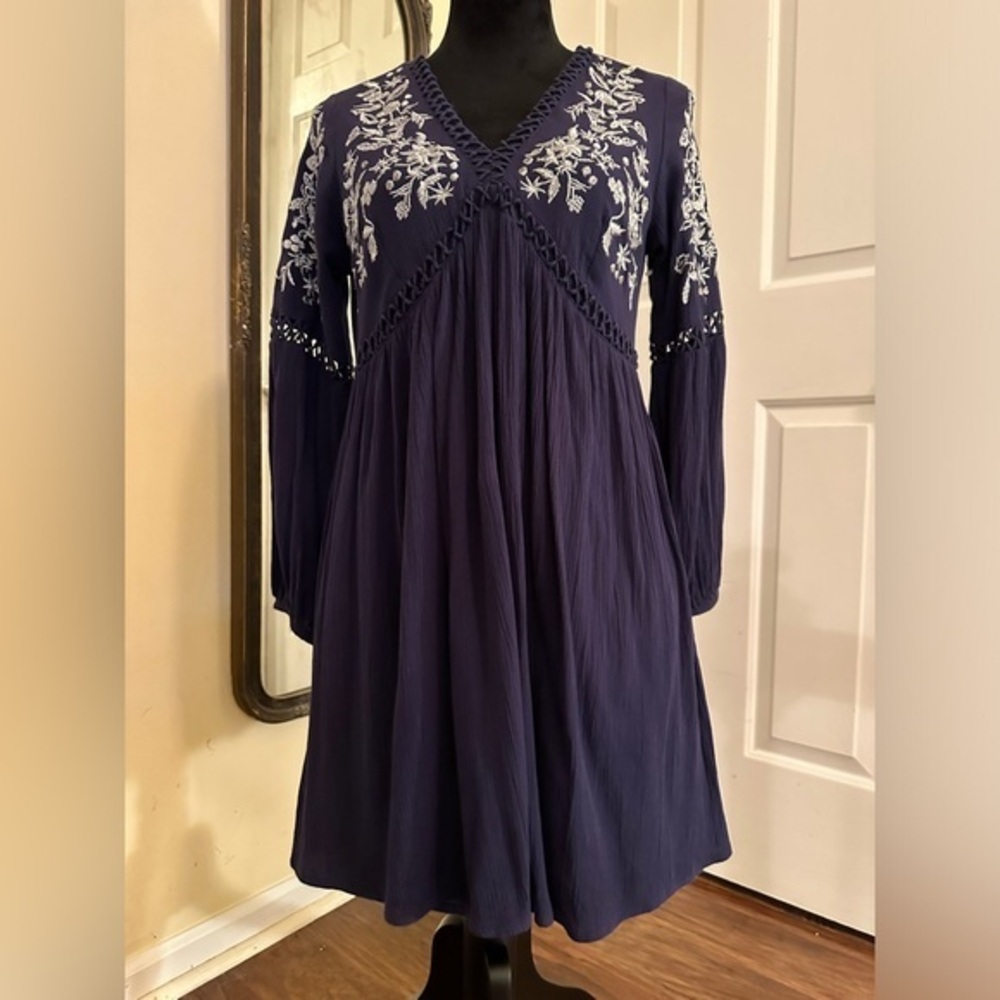 Blue Rain Boho Embroidered Tunic Dress - Picture 1 of 8